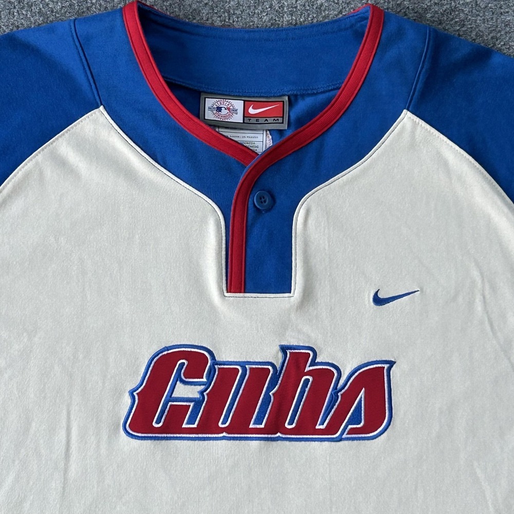 Vintage Chicago Cubs Shirt Mens XL Blue Cream MLB Baseball Nike Henley - Picture 3 of 11